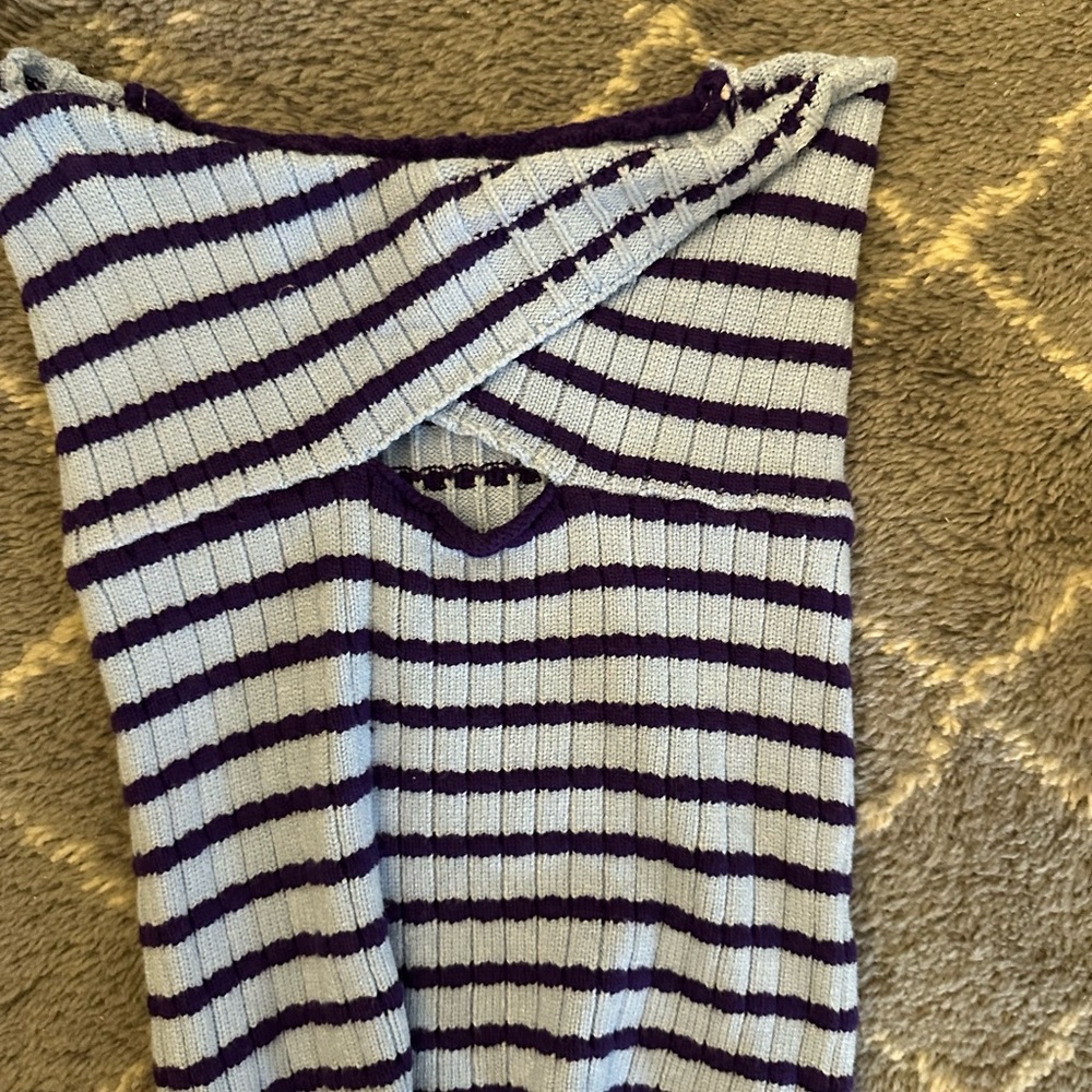 Striped Purple and Blue Knit Strapless Top